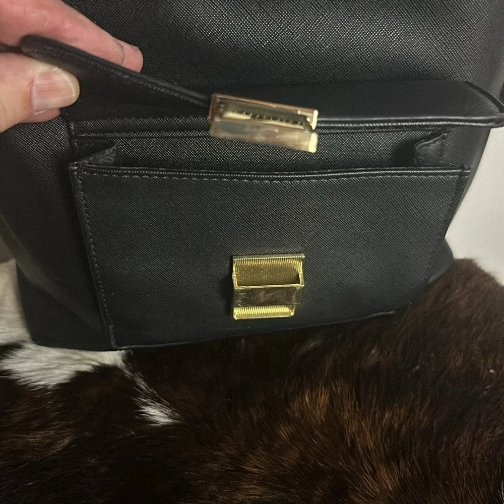 Steve Madden Black & Gold Backpack With Attachable Wallet Mirror
